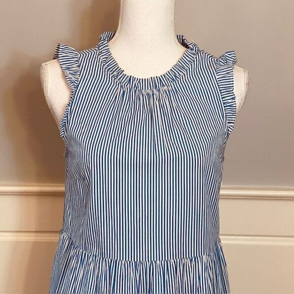J. Crew Factory Tiered Ruffle Blue & White Stripe Midi Sundress 2 - Picture 4 of 7